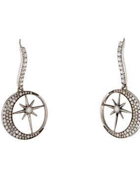 SHERYL LOWE 1.30CTW DIAMOND STERLING SILVER NORTH STAR CRESCENT DROP EARRINGS